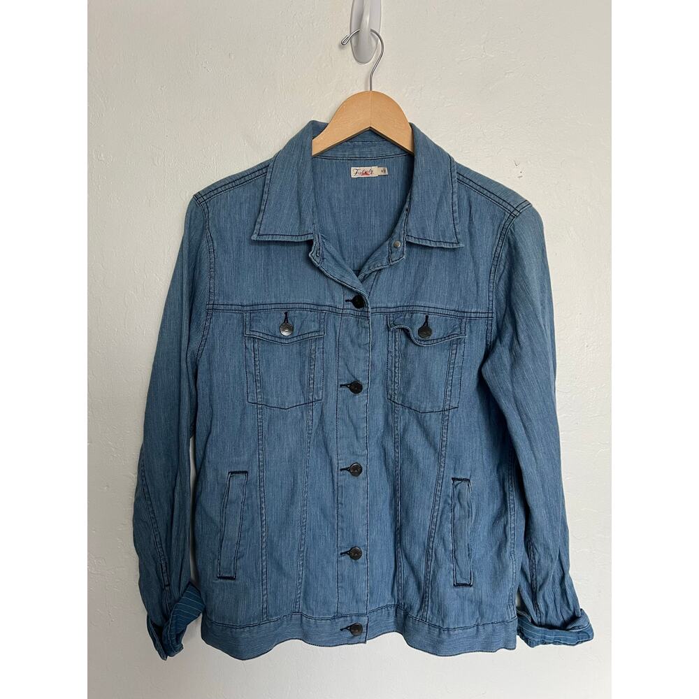 Faherty Jacket Womens Mediums Blue Cotton Light Weight Woven Button Collar
